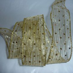 Gold Double Side Cream Satin Stripe Wire Edged Ribbon 38mm x 1 Metre  Xmas Crafts, Wreath, Wrapping, Cakes FREE SHIPPING