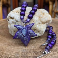 Leafy jewellery set - purple glass & polymer clay