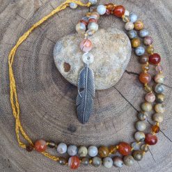Feather necklace - Crazy Lace Agate, Agate & Carnelian