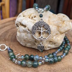 Tree and heart necklace set - Moss Agate