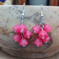 Lucite cascade flower earrings - pink
