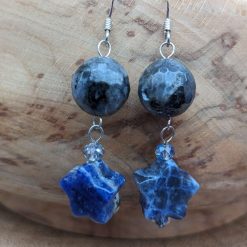 Sterling silver earrings - Larvikite & Sodalite stars