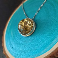 Fine Silver Steampunk Cog Pendants in Gun Metal, Brass and Gold