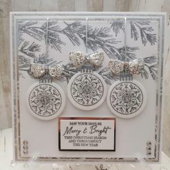 Luxury Handmade Christmas Card - Sparkly Silver & White bauble and branches