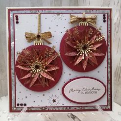 Luxury Handmade Christmas Card - Merry Christmas to you both - Red & Gold poinsettia baubles & bows