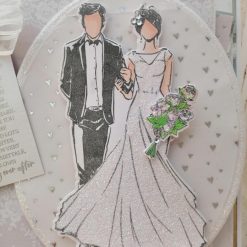 Luxury Handmade Wedding Card - To a very special couple..... Bride & Groom in a vellum heart oval with organza bow 2