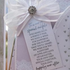 Luxury Handmade Wedding Card - To a very special couple..... Bride & Groom in a vellum heart oval with organza bow 1