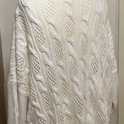 Beautiful cotton lacy/cabled pullover in white 1 Beautiful cotton lacy/cabled pullover in white 1
