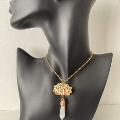 Beautiful Lotus Flower Rose Quartz Necklace