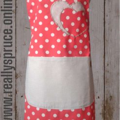 Kitchen apron STANDARD no.2 - grey polka dot / red /