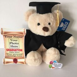 Graduation personalised teddy bear with scroll, cap & gown
