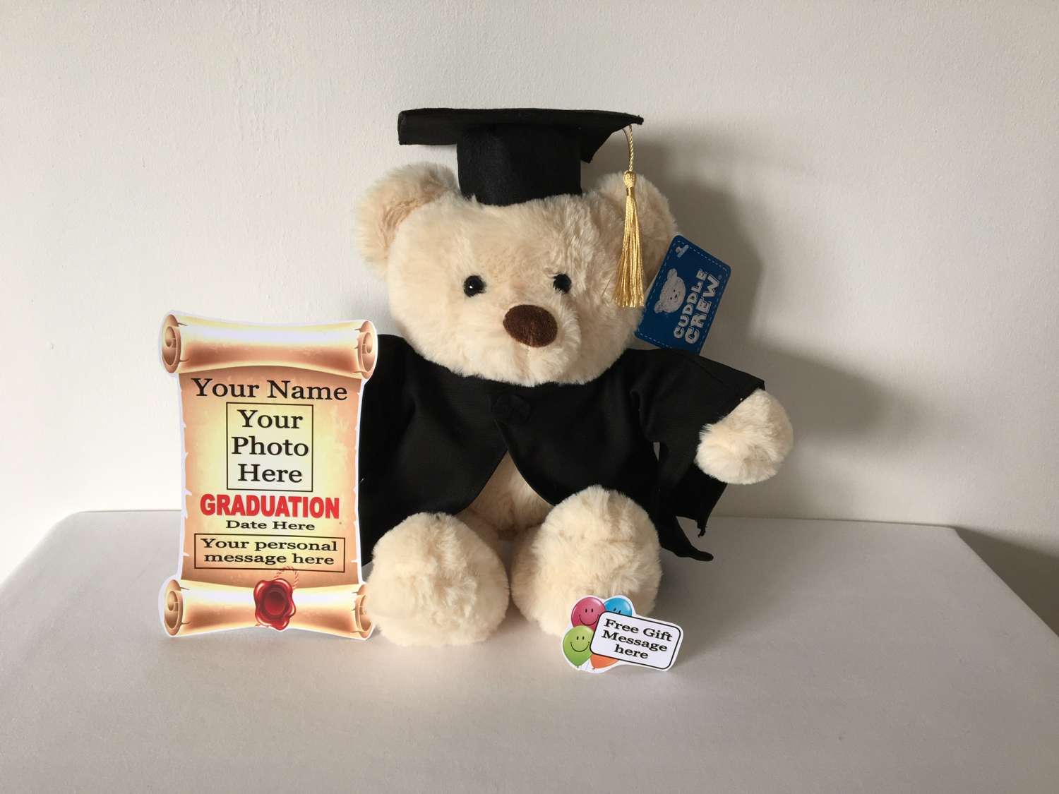 Personalized Teddy Bear With Photo & Custom Text - 12 Inch Dark Green Plush Gift For Christmas, Valentine's, Birthday