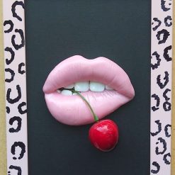3D Lips Framed Art Baby Pink Leopard Frame