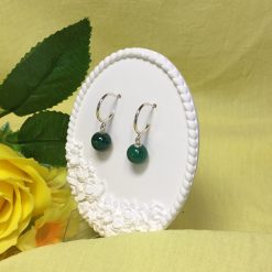 Natural Malachite Gemstone Earrings Silver