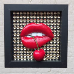 3D Lips Framed Art Baby Pink Leopard Frame