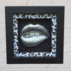 3D Lips Framed Art Baby Pink Leopard Frame