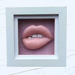 3D Lips Framed Art Baby Pink Leopard Frame
