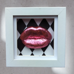 3D Lips Framed Art Baby Pink Leopard Frame