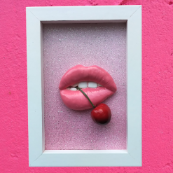 3D Lips Framed Art Baby Pink Leopard Frame