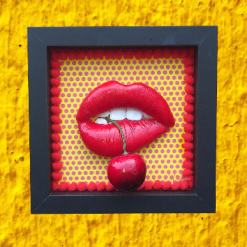3D Lips Framed Art Baby Pink Leopard Frame