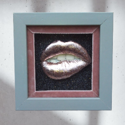 3D Lips Framed Art Baby Pink Leopard Frame