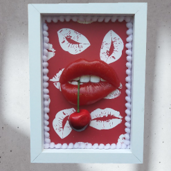 3D Lips Framed Art Baby Pink Leopard Frame