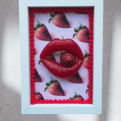 3D Lips Framed Art Baby Pink Leopard Frame