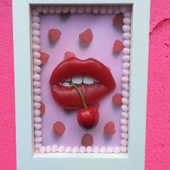3D Lips Framed Art Baby Pink Leopard Frame