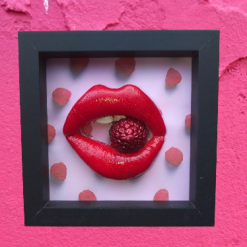 3D Lips Framed Art Baby Pink Leopard Frame