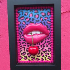 3D Lips Framed Art Baby Pink Leopard Frame