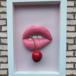 3D Lips Framed Art Baby Pink Leopard Frame