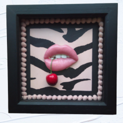 3D Lips Framed Art Baby Pink Leopard Frame