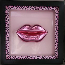 Capricious Things  Kitsch Pop Art 3D Pink Leopard Large Pink Lips Framed Picture