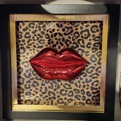 Capricious Things  Kitsch Pop Art 3D  Leopard Large Red Lips Framed Picture