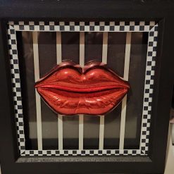 Capricious Things  Kitsch Pop Art 3D  Black & white large Red Lips Framed Picture