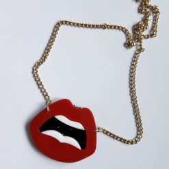 Capricious Things Coquette Jewellery Red Large Acrylic Lips Pop Art Pendant Necklace Free Shipping