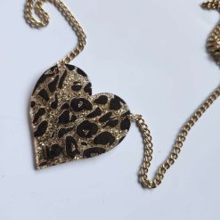 Capricious Things Coquette Jewellery Gold Leopard Large Acrylic Heart Pop Art Pendant Necklace Free Shipping