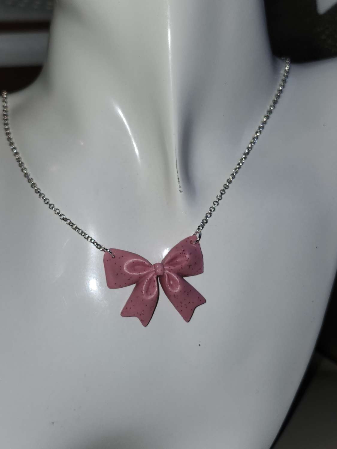 Capricious Things Coquette Jewellery Glittery Pink Large Bow Pendant Necklace Free Shipping Capricious Things Coquette Jewellery Glittery Pink Large Bow Pendant Necklace Free Shipping