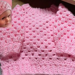 C - Crochet Jumper with Matching Beanie - Size Birth - 4yrs