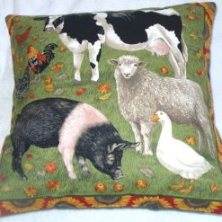 On the Farm Cow , sheep, pig , goose and hens cushion