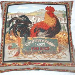 Cockerel in crate in farmyard cushion