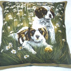 Adorable King Charles Spaniel pups and Daisies cushion