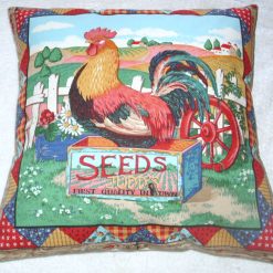 On the Farm Cockerel in a crate in a farmyard cushion