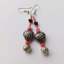 Silver beaded earrings.