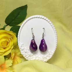 Pink Banded Agate Gemstone Drop Earrings Silver