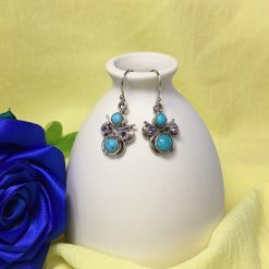 Turquoise & Amethyst Gemstone Drop Earrings Silver