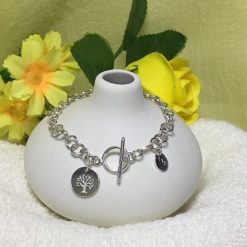 Bermuda Blue Crystal Heart Charm Sterling Silver Bracelet