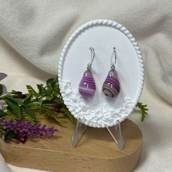 Pink Banded Agate Gemstone Drop Earrings Silver