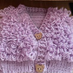 C - Baby Retro Loopy Knitted Bolero with Matching Bonnet Style Hat