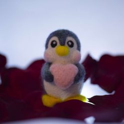 Needle Felted Ornament - Heart Penguinli Peach
